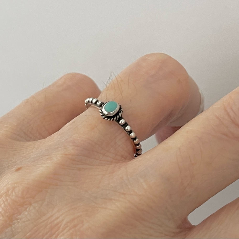 ♥️TOP SELLER♥️ Sterling Silver Mini Bali Style Turquoise Ring, Silver Rings - Picture 8 of 13